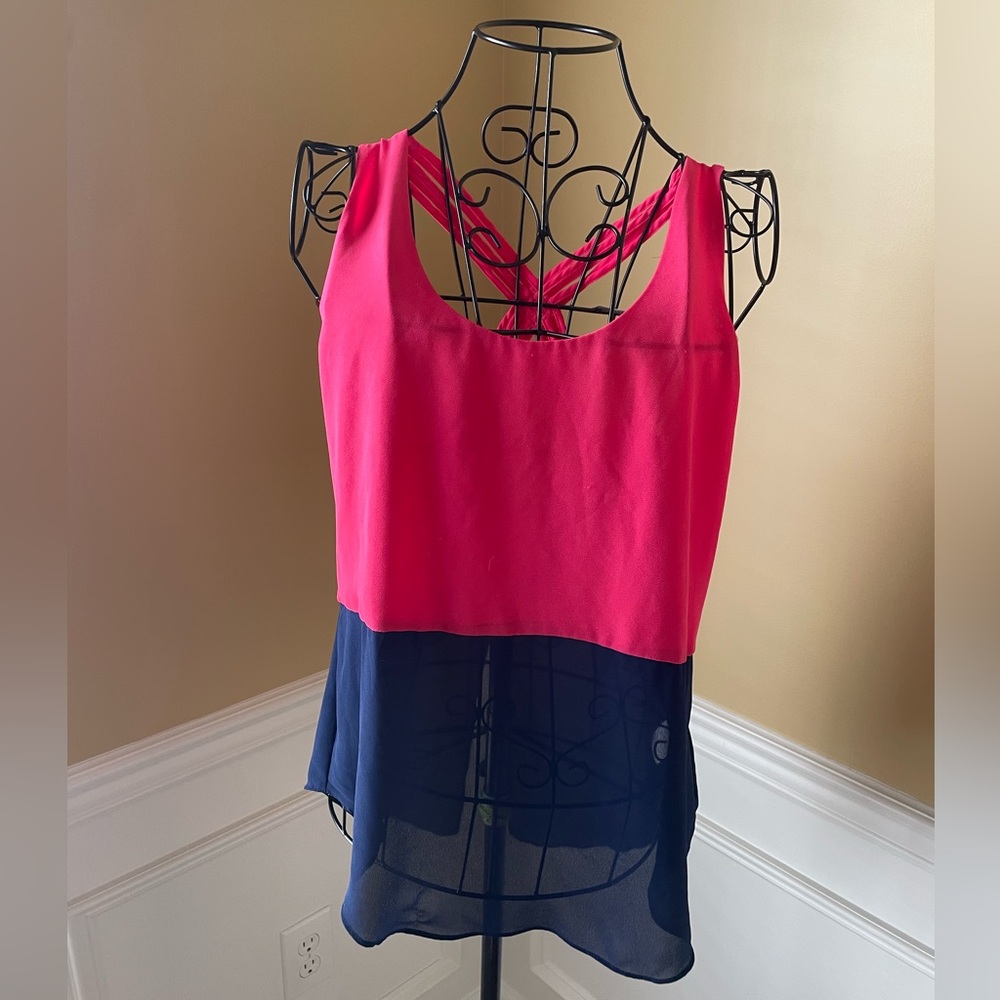 Hot Pink and Navy Layered Chiffon Tank
